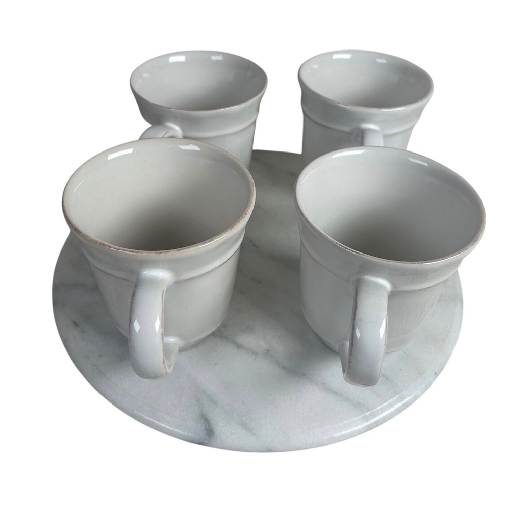 Pottery Barn Sausalito White Coffee Mugs Set of 4 Handcrafted Portugal Stoneware